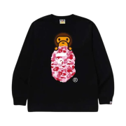 BAPE ABC Camo Milo on Ape Head L/S T-Shirt Black Pink