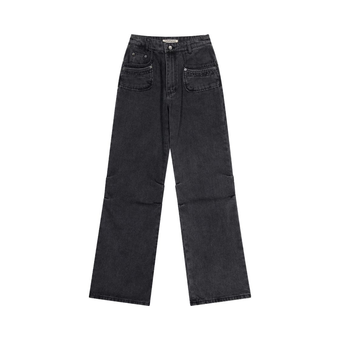 코이세이오 플라워 스냅 데님 팬츠 블랙