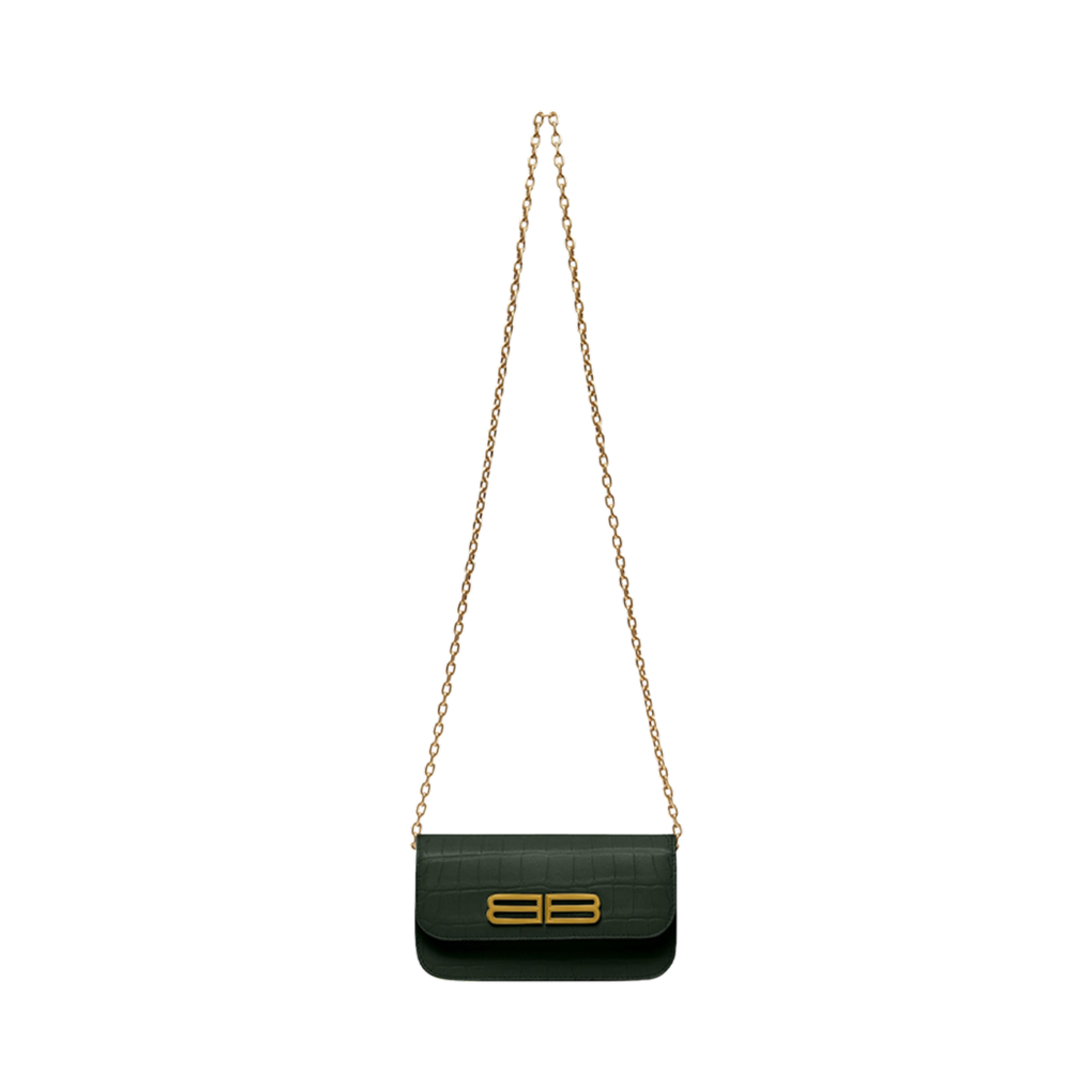 68889423ECM3017 Balenciaga Gossip Wallet on Chain Crocodile Embossed Green