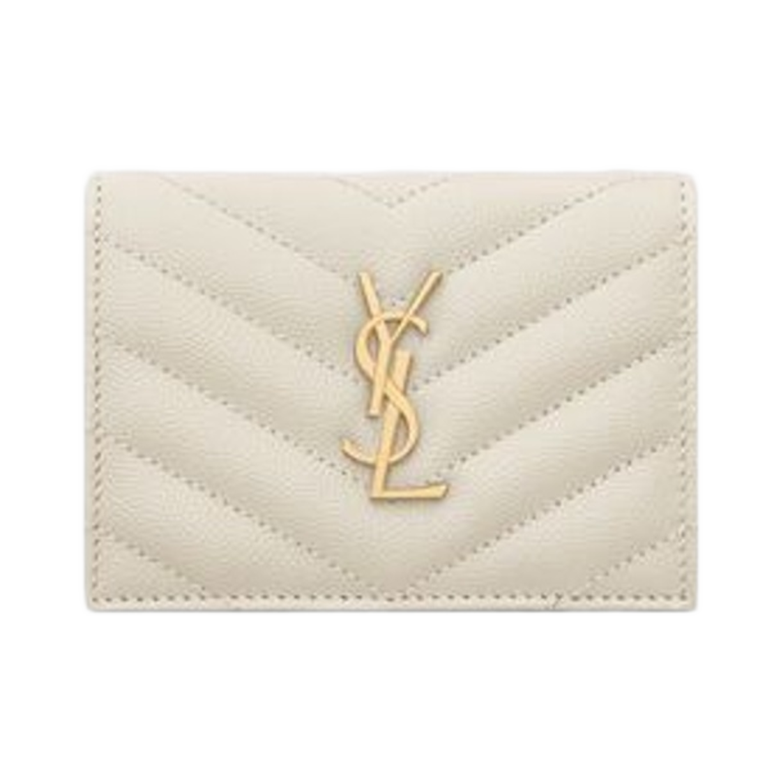 생로랑 카산드라 마틀라세 플랩 카드 케이스 그레인 드 뿌드르 엠보스 레더 블랑 빈티지(Saint Laurent Cassandre Matelasse Flap Card Case in Grain De Poudre Embossed Leather Blanc Vintage) - 1