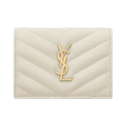Saint Laurent Cassandre Matelasse Flap Card Case in Grain De Poudre Embossed Leather Blanc Vintage