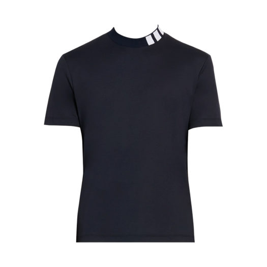 Thom Browne Interlock Mock Neck Short Sleeve 4-Bar Intarsia T-Shirt Navy