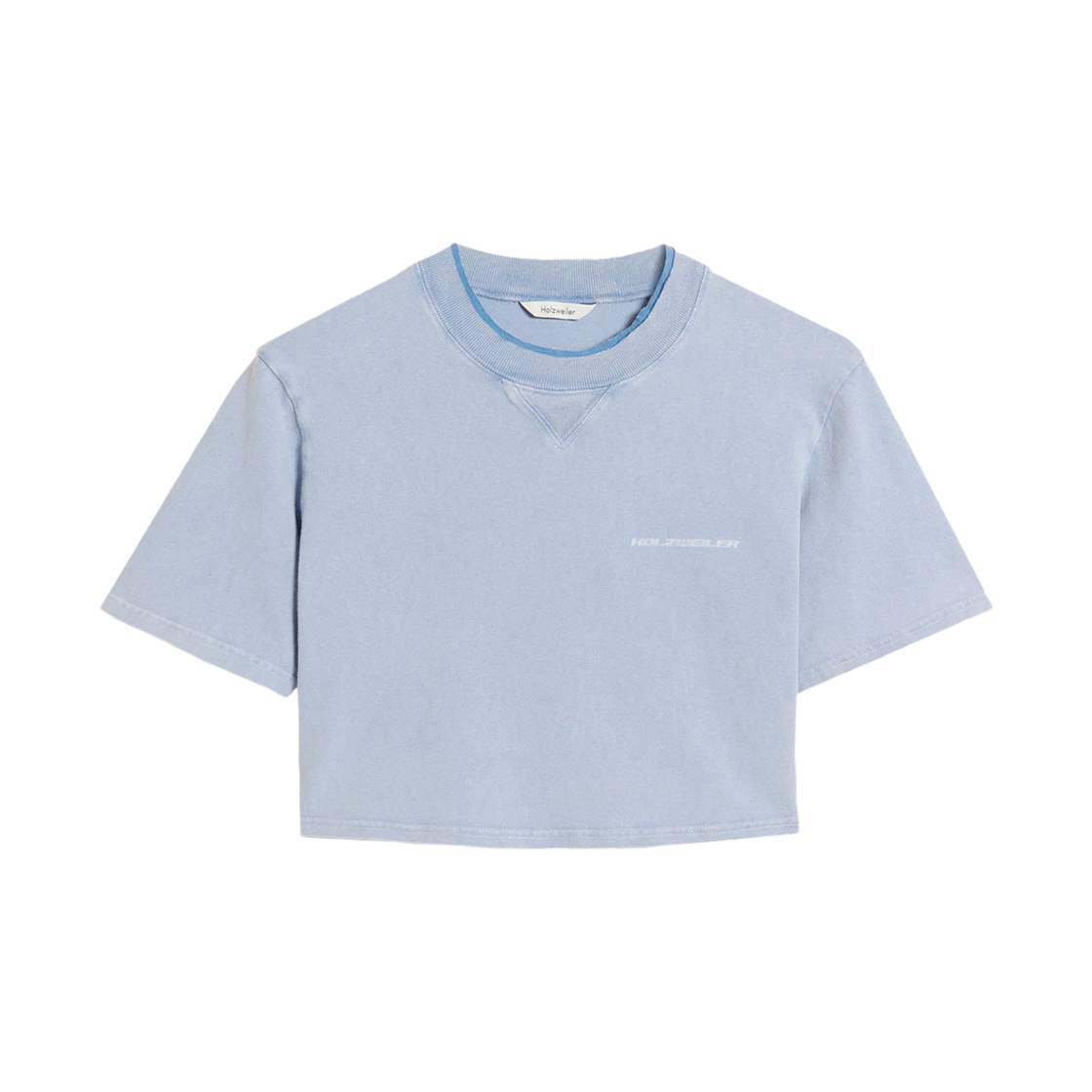 KW4CTSSHZ13BL Holzweiler Women Kjerag Denim Fade Crop Tee Light Blue - 24FW