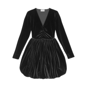(W) Ganni Velvet Jersey Balloon Mini Dress Black