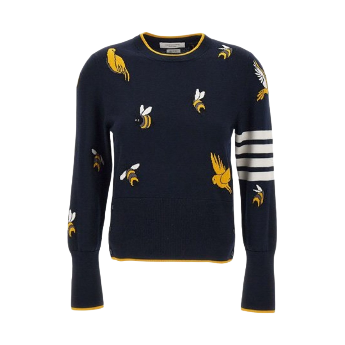 (W) 톰브라운 코튼 멜리노 버드 & 비 사선 풀오버 네이비((W) Thom Browne Cotton Merino Birds & Bees 4-Bar Pullover Navy) - 1