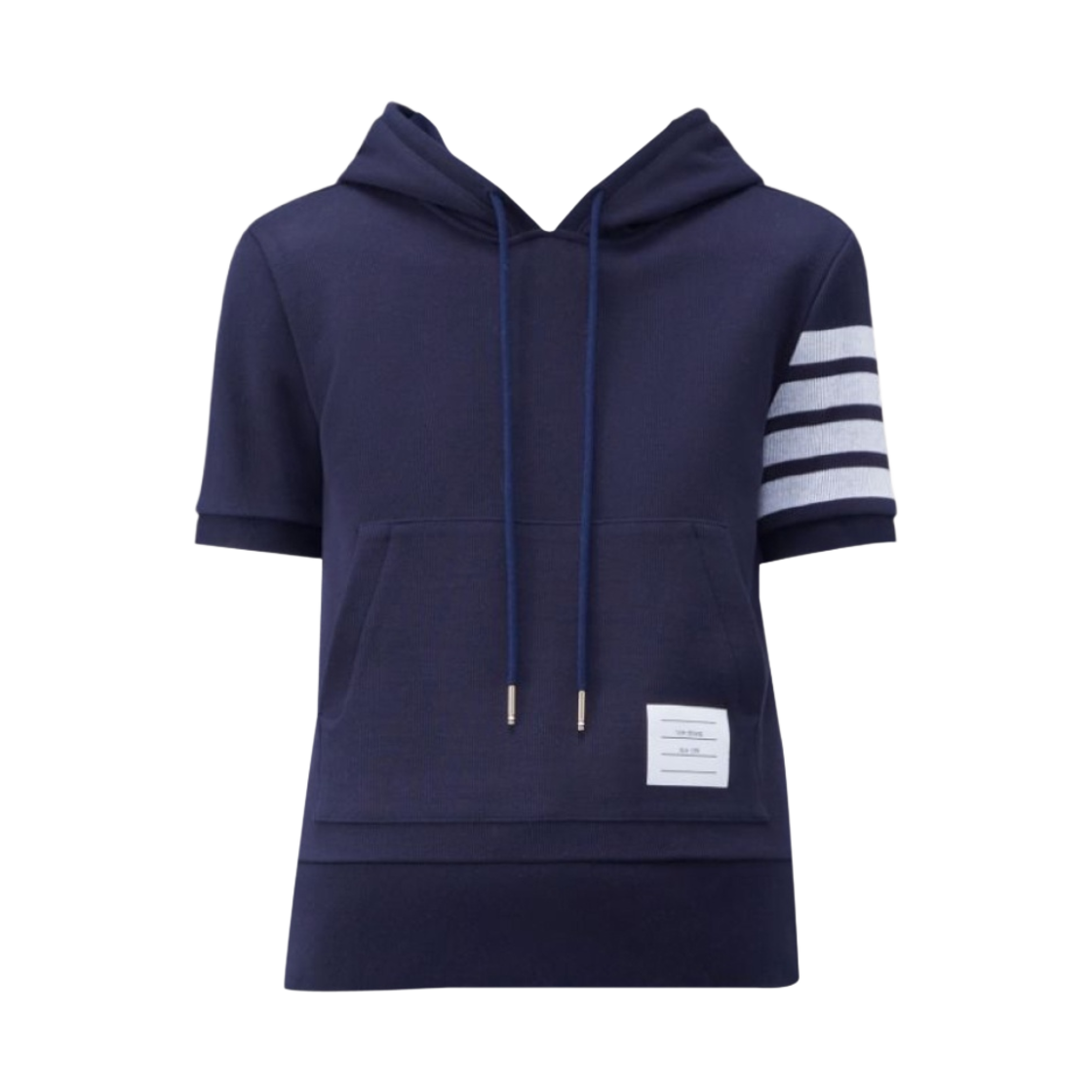 (W) 톰브라운 더블 페이스 니트 사선 숏슬리브 후드 네이비((W) Thom Browne Double Face Knit 4-Bar Short Sleeve Hoodie Navy) - 1