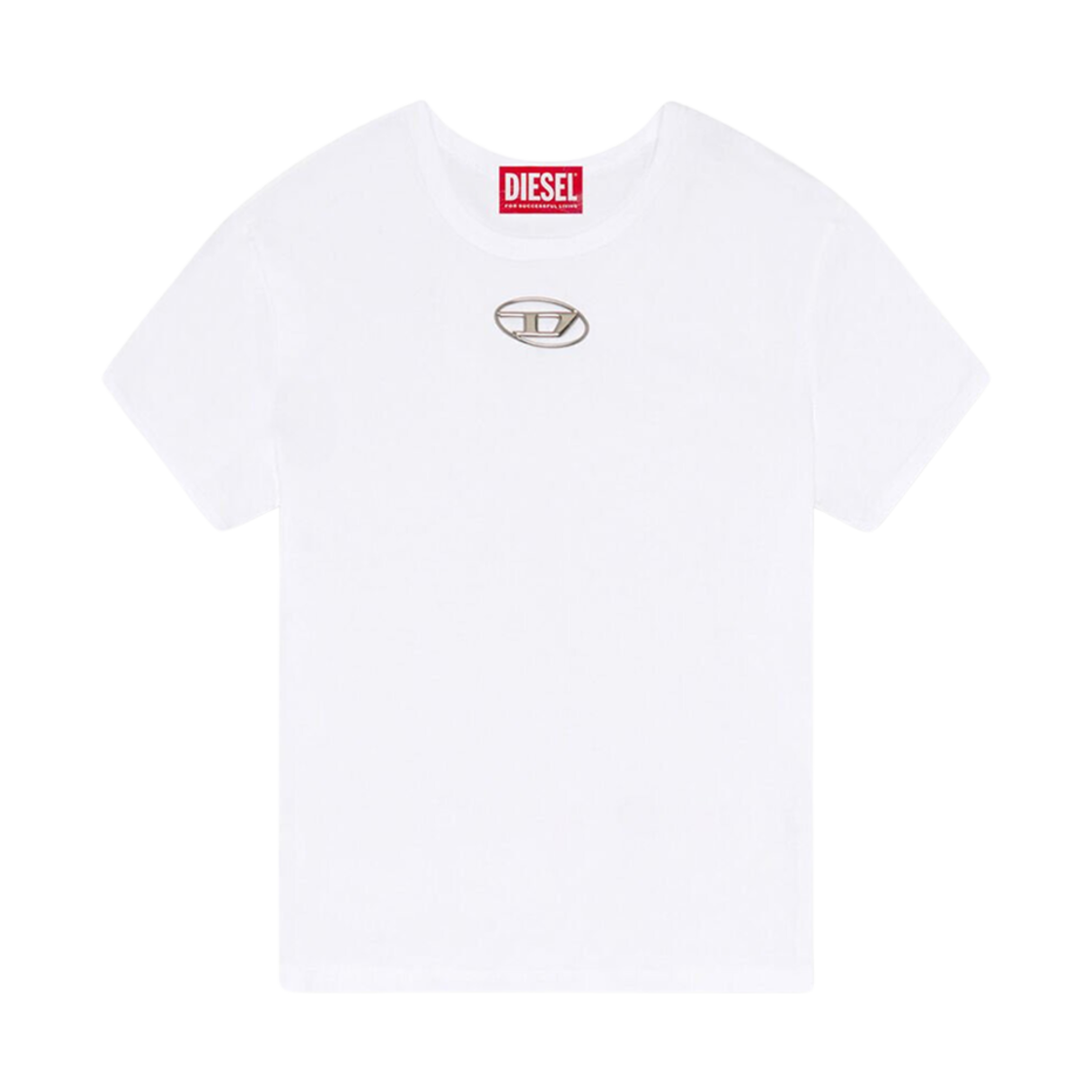 (W) 디젤 T-언큐티-롱-Od 인젝션 모울드 오발 D 티셔츠 화이트((W) Diesel T-Uncutie-Long-Od with Injection Moulded Oval D T-Shirt White) - 1