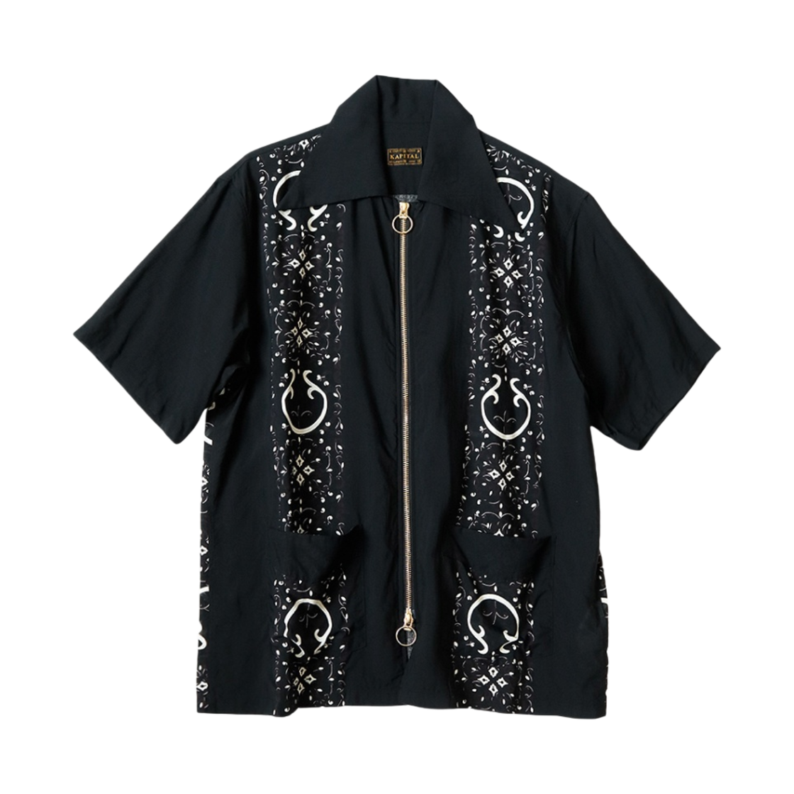 K2405SS219 Kapital Silk Rayon Habanana Jasmine Drizzle Cuban Shirt Black