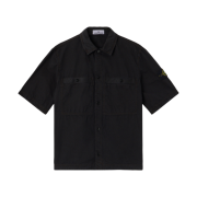 Stone Island 1200029 Brushed Organic Cotton Canvas Old Effect Comfort Fit Short-Sleeve Shirt with Chest Pockets and Snaps Black - 25SS