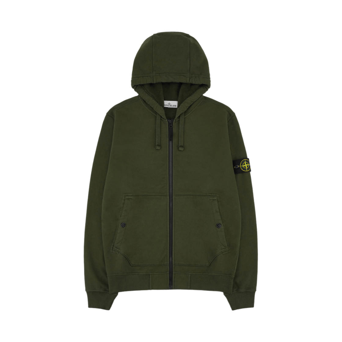 791561620-V0058 Stone Island 61620 Brushed Cotton Fleece Garment Dyed Full Zip Hooded Sweatshirt Olive Green - 23FW