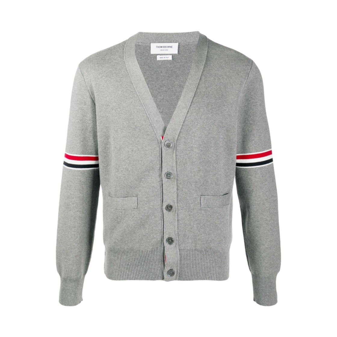 톰브라운 밀라노 스티치 스트라이프 암밴드 가디건 라이트 그레이(Thom Browne Milano Stitch Stripe Armband Cardigan Light Grey)