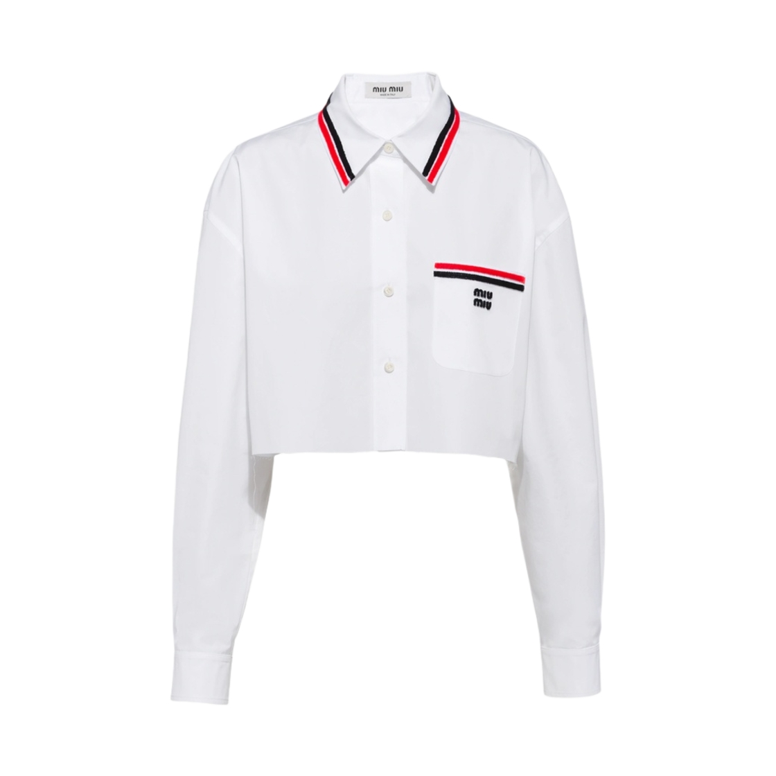 (W) 미우 미우 크롭 포플린 셔츠 화이트((W) Miu Miu Cropped Poplin Shirt White) - 1