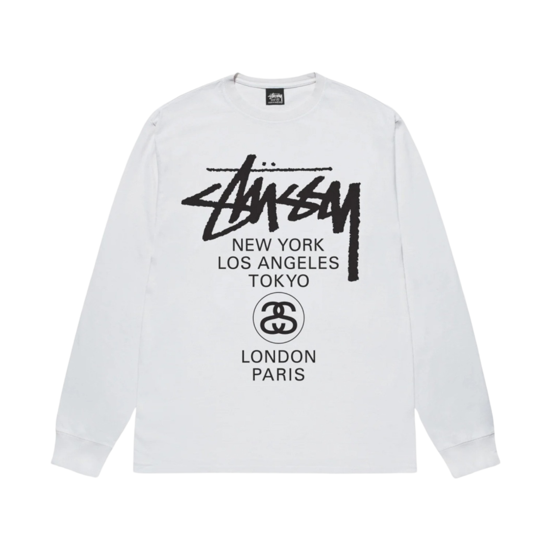 스투시 월드투어 롱슬리브 티셔츠 화이트 2024(Stussy World Tour LS T-Shirt White 2024)