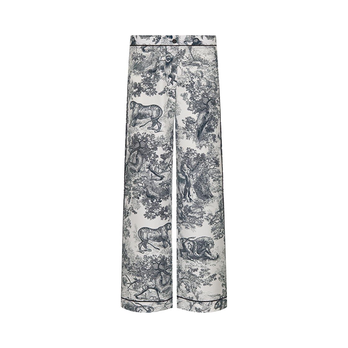 111P38A6805-X0861 (W) Dior Chez Moi Pants White Silk Twill Navy Blue Motif