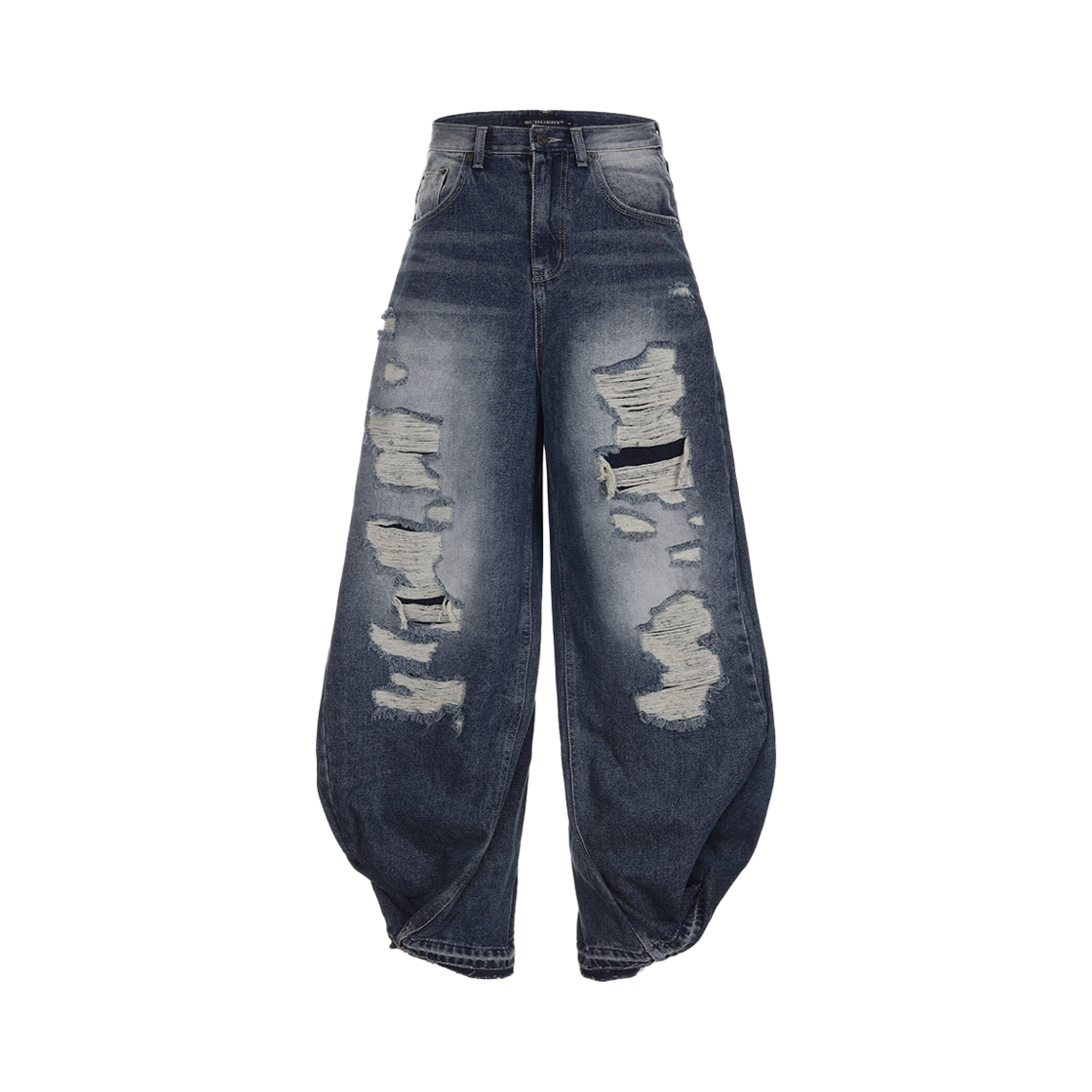 DROP006 Surgery Double Folding Over Wide Baggy Jeans Destroyed Blue