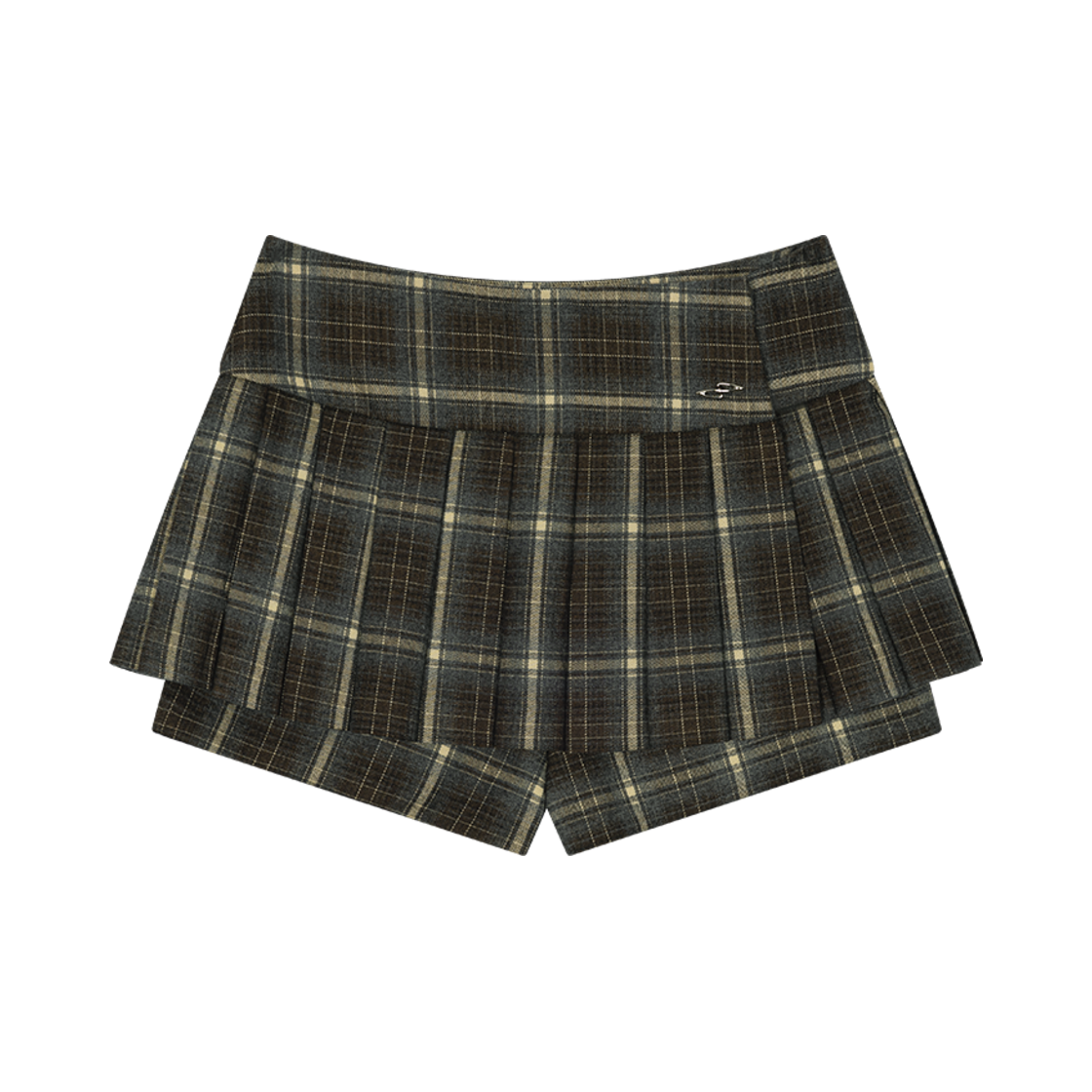 포르타 체크 플리츠 미니 스커트 쇼츠 브라운