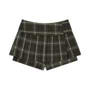Porta Check Pleats Mini Skirt Shorts Brown
