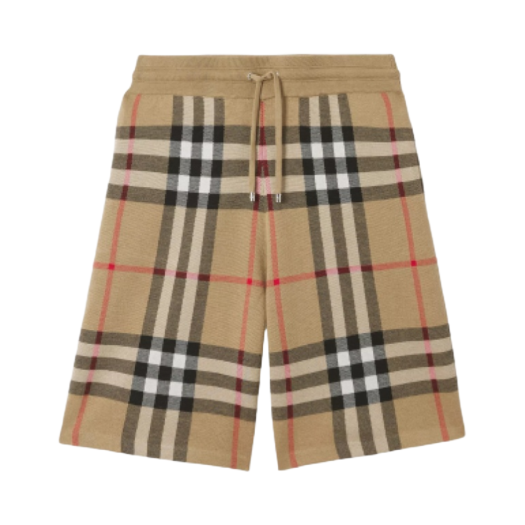 Burberry Check Silk Wool Jacquard Shorts Archive Beige