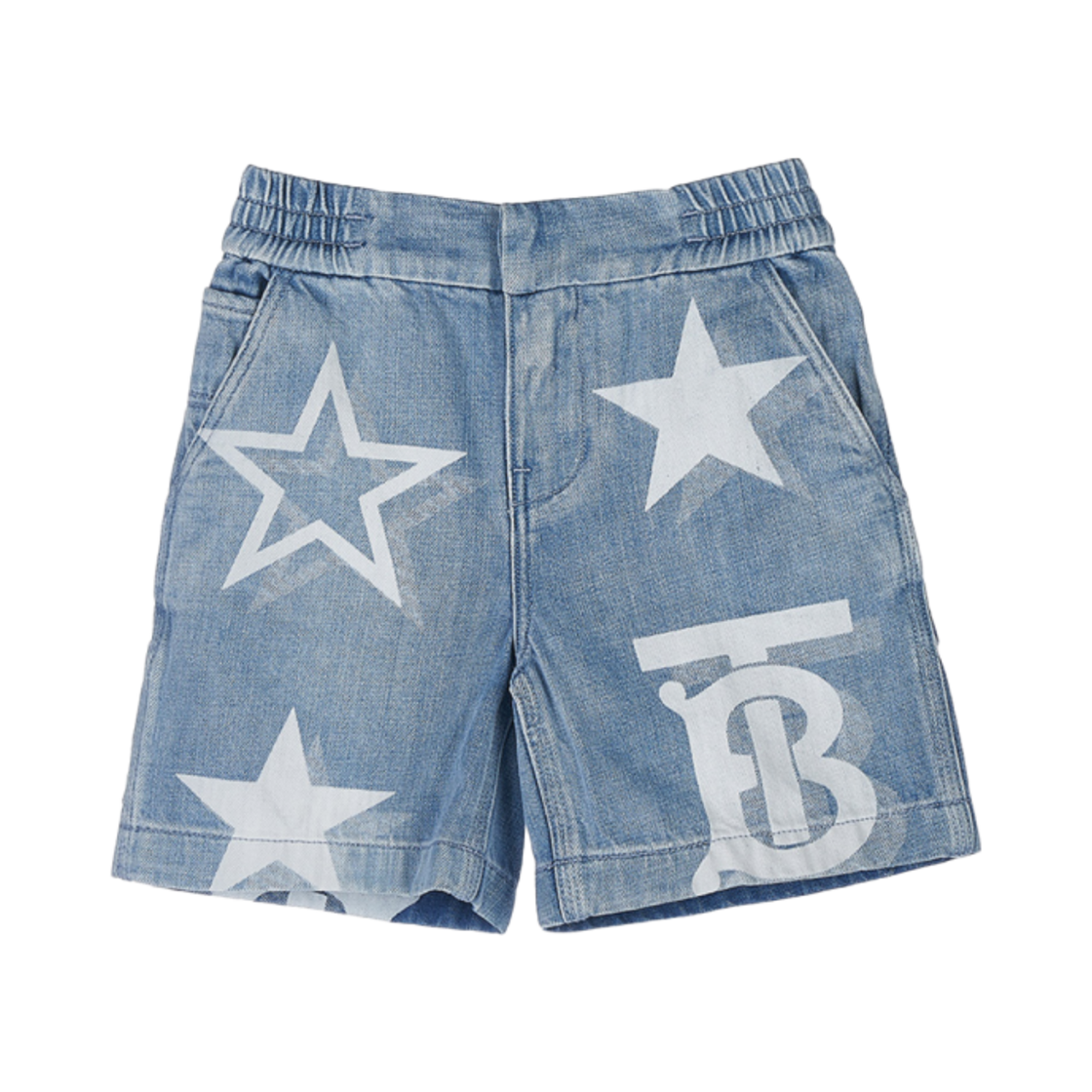 8061230 (Kids) Burberry TB Star Print Denim Shorts Pale Blue
