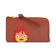 Loewe x Howl's Moving Castle Calcifer Coin Card Holder in Classic Calfskin Rust