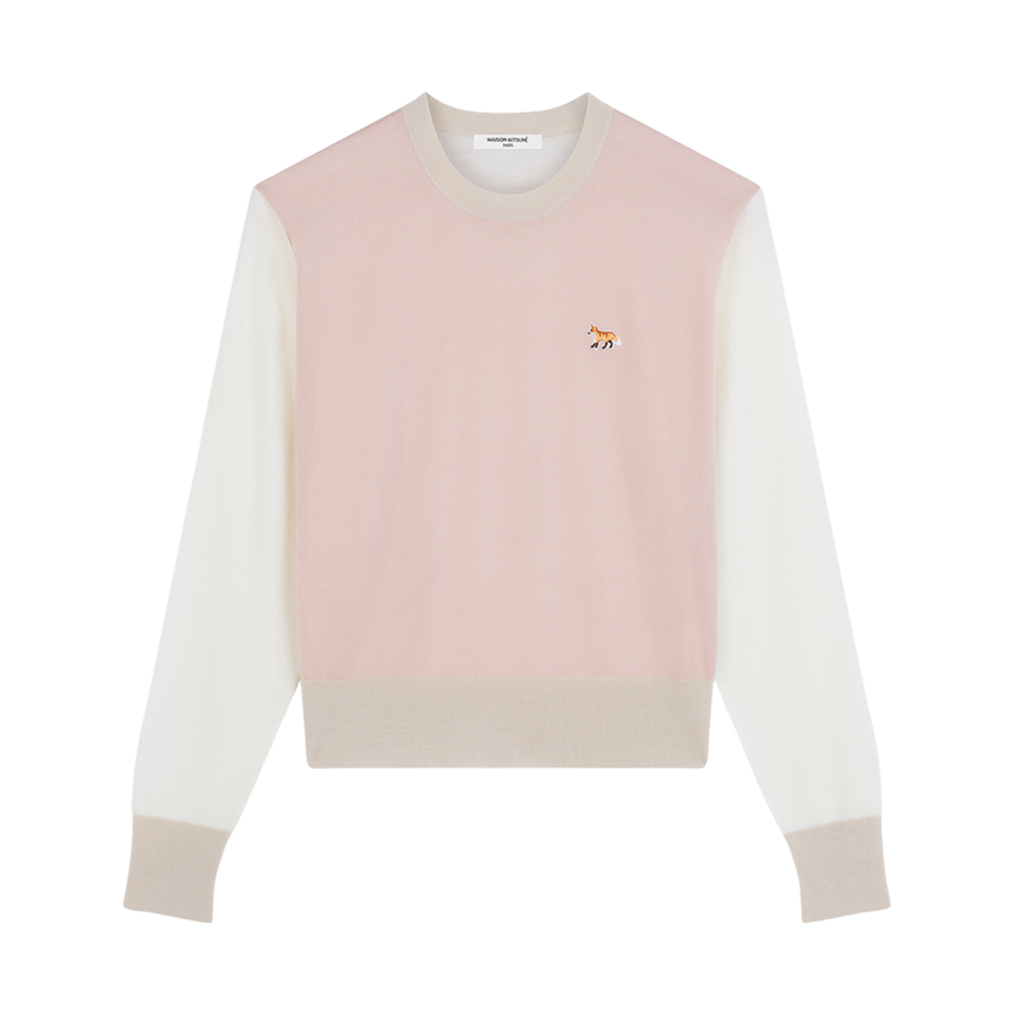 MW00808KT1036-P628 (W) Maison Kitsune Baby Fox Patch Color Block Jumper Pasture Rose