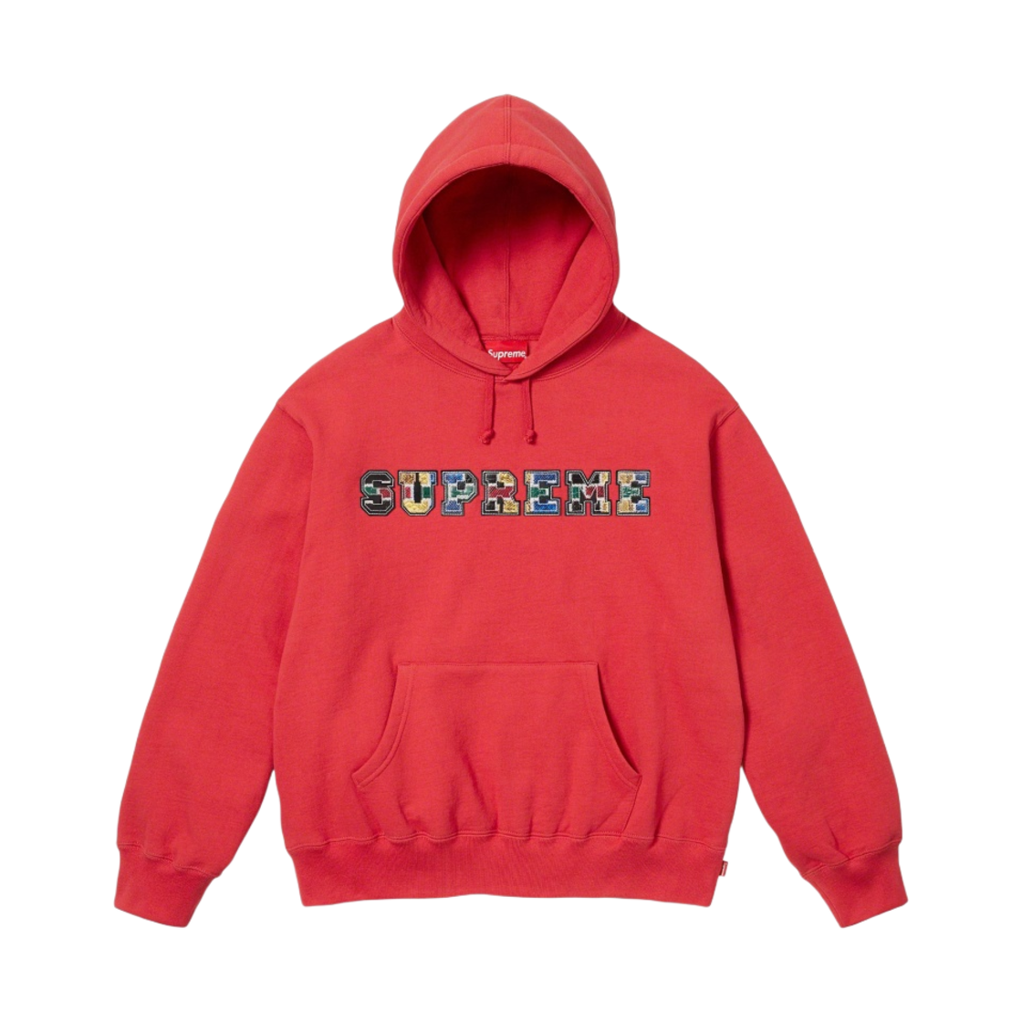 슈프림 컬리지에이트 패치워크 레더 후드 스웨트셔츠 번트 레드 - 23FW