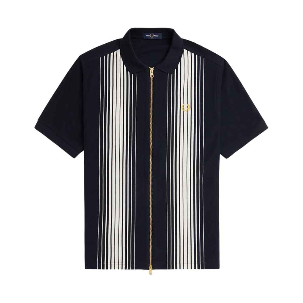 프레드페리 옴브레 스트라이프 집 스루 폴로 셔츠 네이비