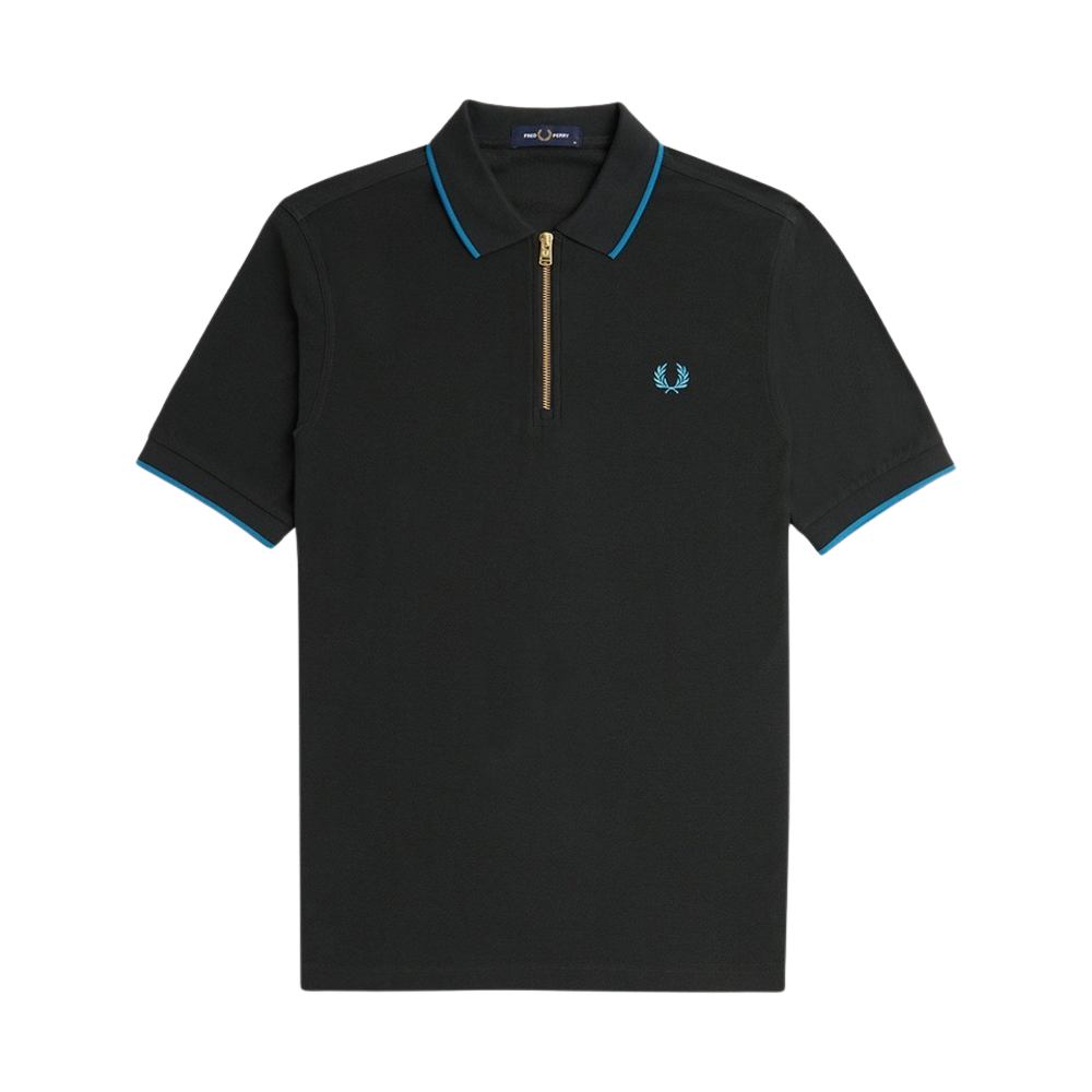 AFPM2437729-Q20 Fred Perry Crepe Pique Zip Neck Polo Shirt Night Green
