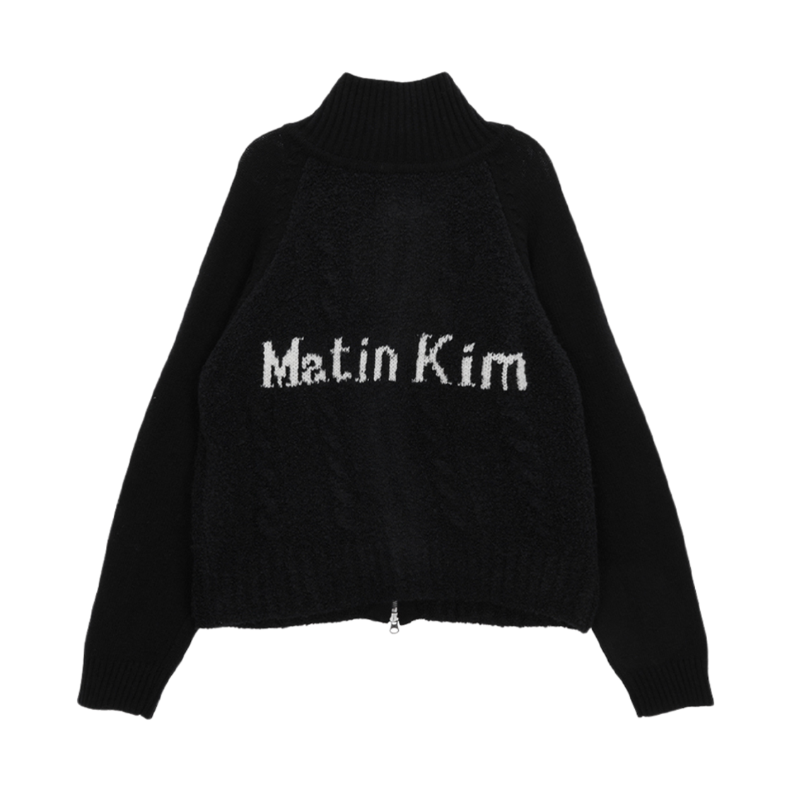 W) 마뗑킴 스펠 포인트 케이블 니트 집업 블랙 | Matin Kim | KREAM