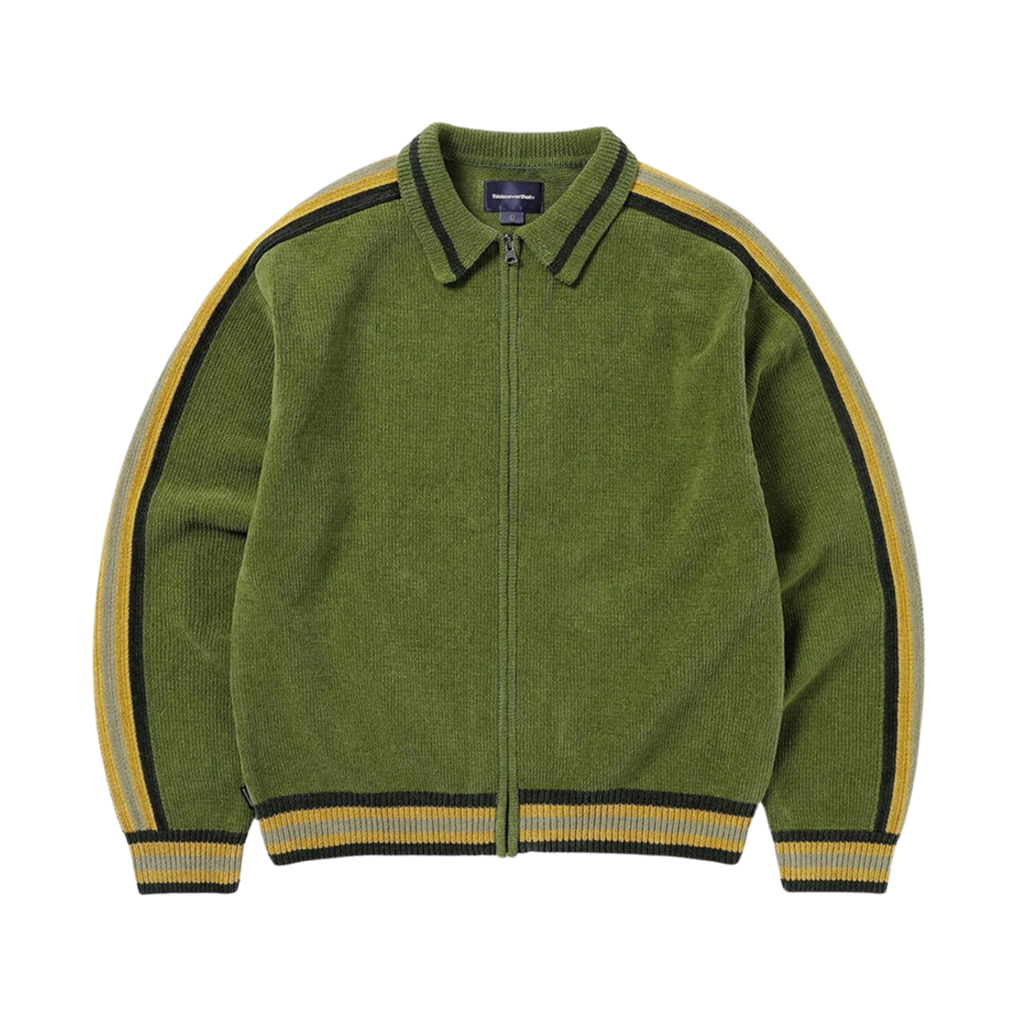 디스이즈네버댓 스트라이프 집 가디건 올리브(thisisneverthat Striped Zip Cardigan Olive)