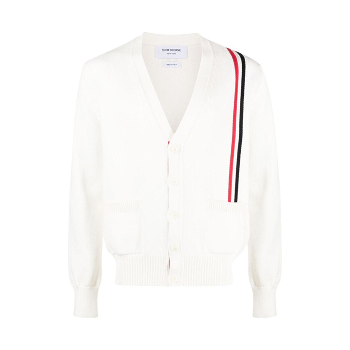 MKC530A-Y3017-100 Thom Browne Jersey Relaxed V-Neck Cardigan White