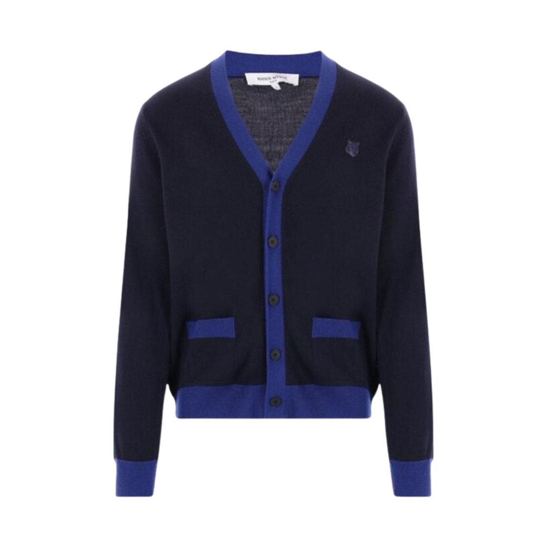 NM00507KT1036-P476 Maison Kitsune Bold Fox Head Patch Bi-Color Cardigan Ink Blue