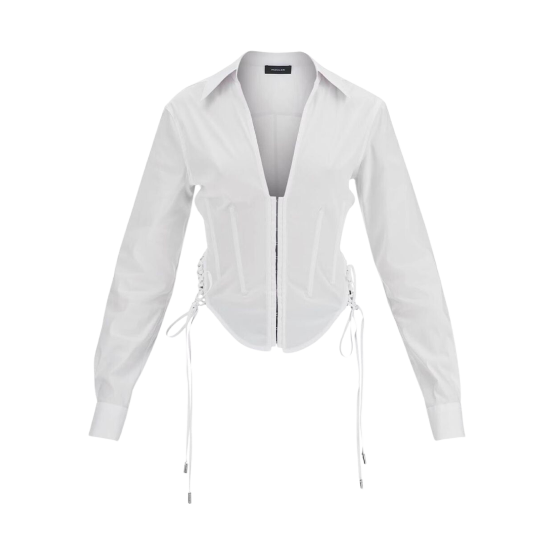 (W) 뮈글러 레이스드 코르셋 포플린 셔츠 화이트((W) Mugler Laced Corset Poplin Shirt White)