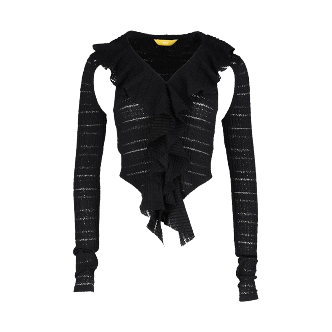 쿄 우먼 컷아웃 프릴 저지 레이스 티셔츠 블랙