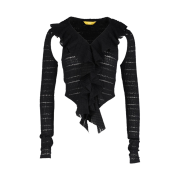 KYO Women Cutout Frill Jersey Lace T-Shirt Black