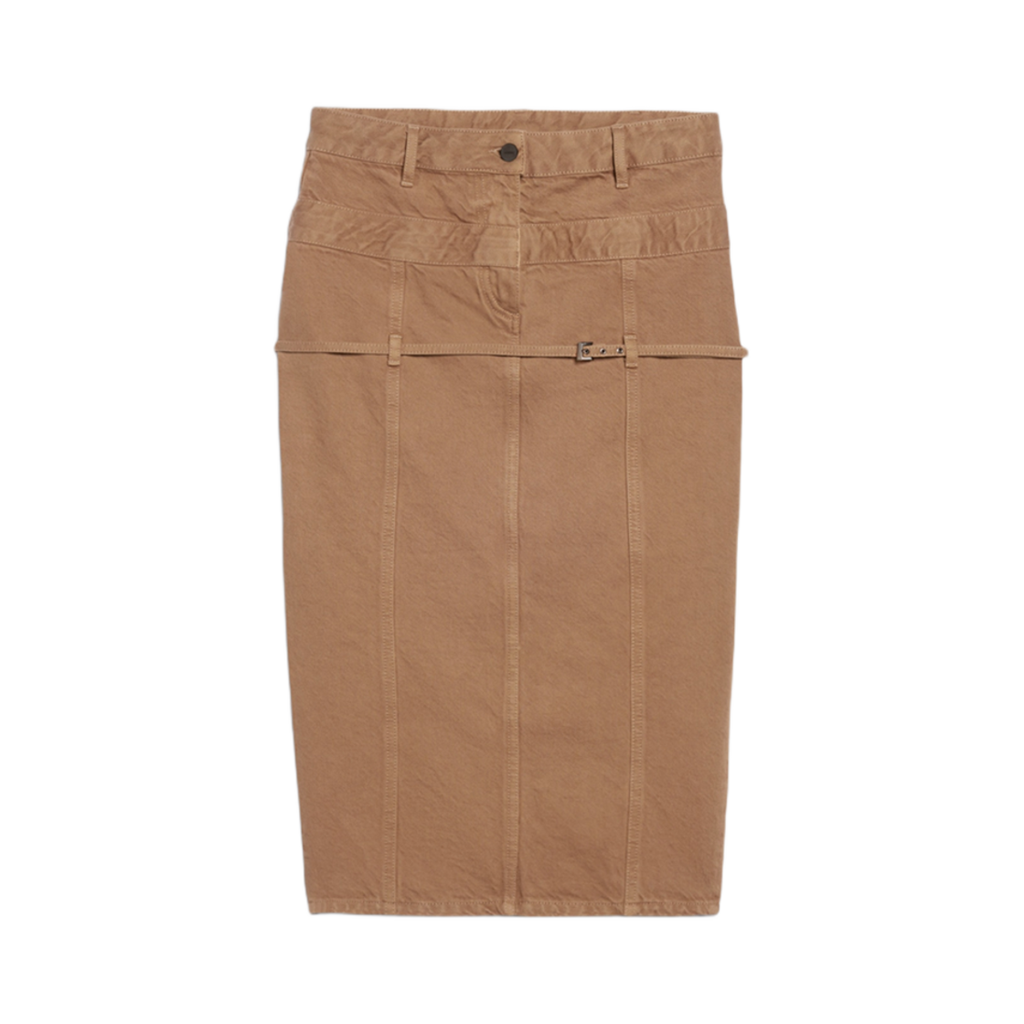 233DE032-1016-83A (W) Jacquemus La Jupe De Nimes Criollo Belted Denim Pencil Skirt Camel Beige