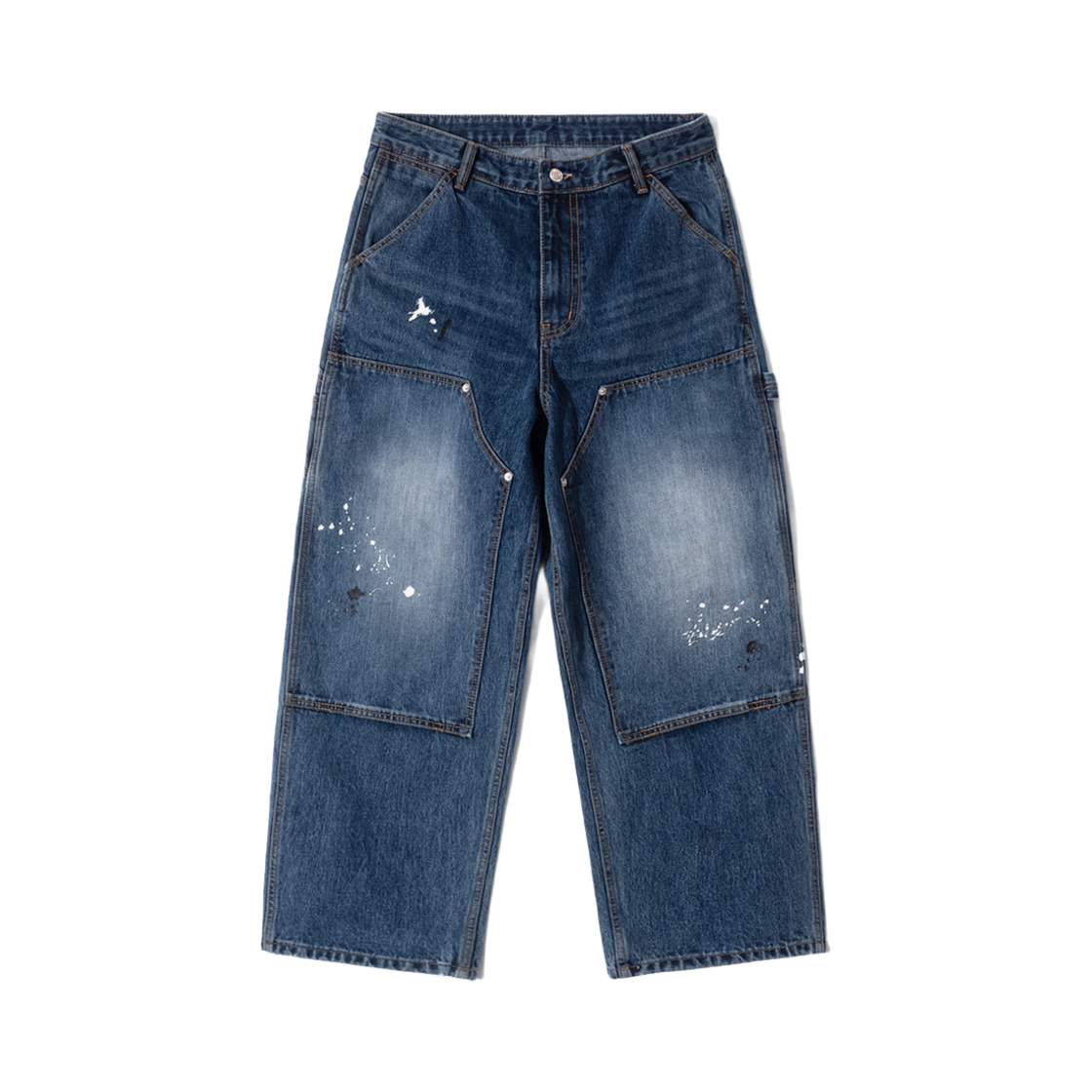 큐티에잇 가먼츠 페인티드 더블니 워시드 팬츠 블루(QT8 GARMENTS Painted Double Knee Washed Pants Blue)