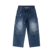QT8 GARMENTS Painted Double Knee Washed Pants Blue