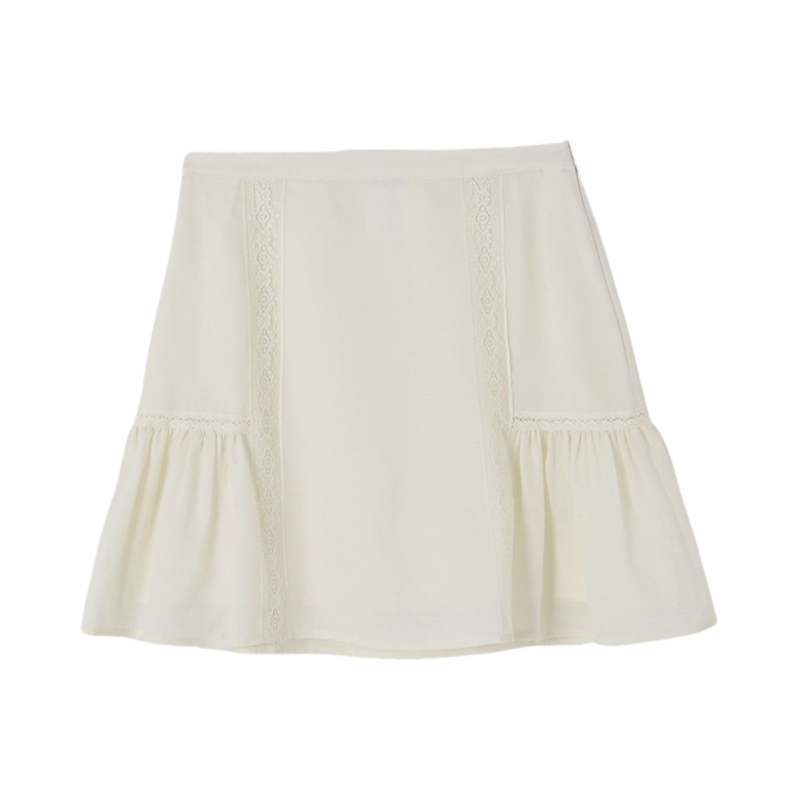 P0000BPU Tannat Shirring Lace Mini Skirt Beige