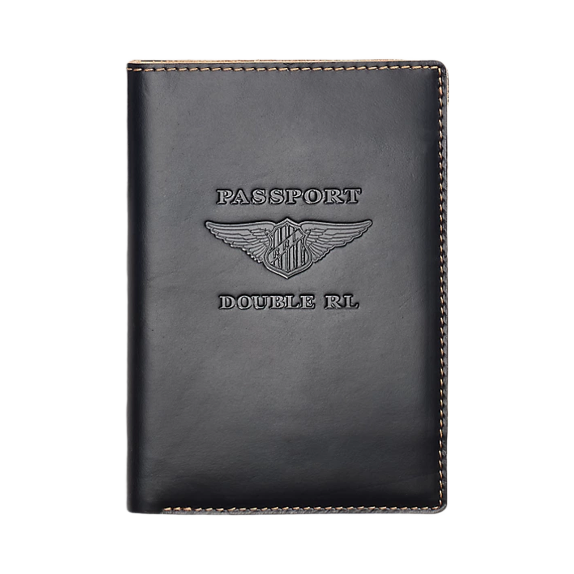 더블알엘 레더 패스포트 홀더 블랙 오버 브라운(Double RL Leather Passport Holder Black Over Brown)