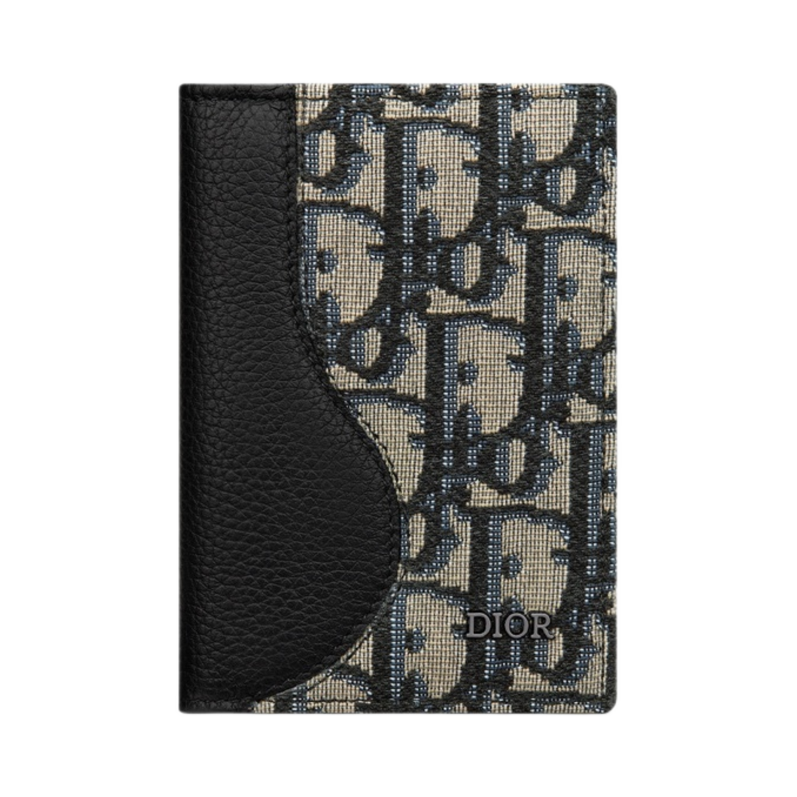 2ADCH169YKS-H27E Dior Saddle Bi Fold Card Holder Black Grained Calfskin Leather Marquetry Beige Black Dior Oblique Jacquard