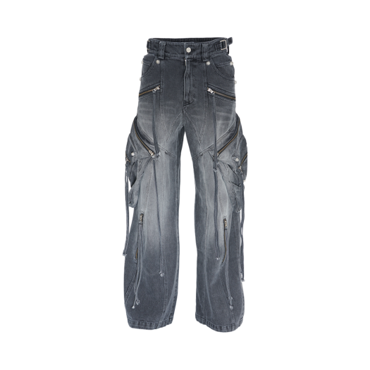 24fw37 BK Surgery Oblique Cargo Jeans Black Denim