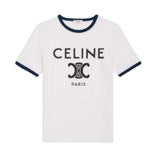 (W) Celine Paris T-Shirt in Cotton Jersey Off White Navy Black