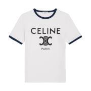 (W) Celine Paris T-Shirt in Cotton Jersey Off White Navy Black