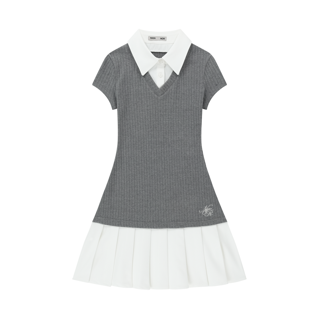 25NNSSTDRF001MG NIIER NOR Layered Shirt Dress Melange Grey