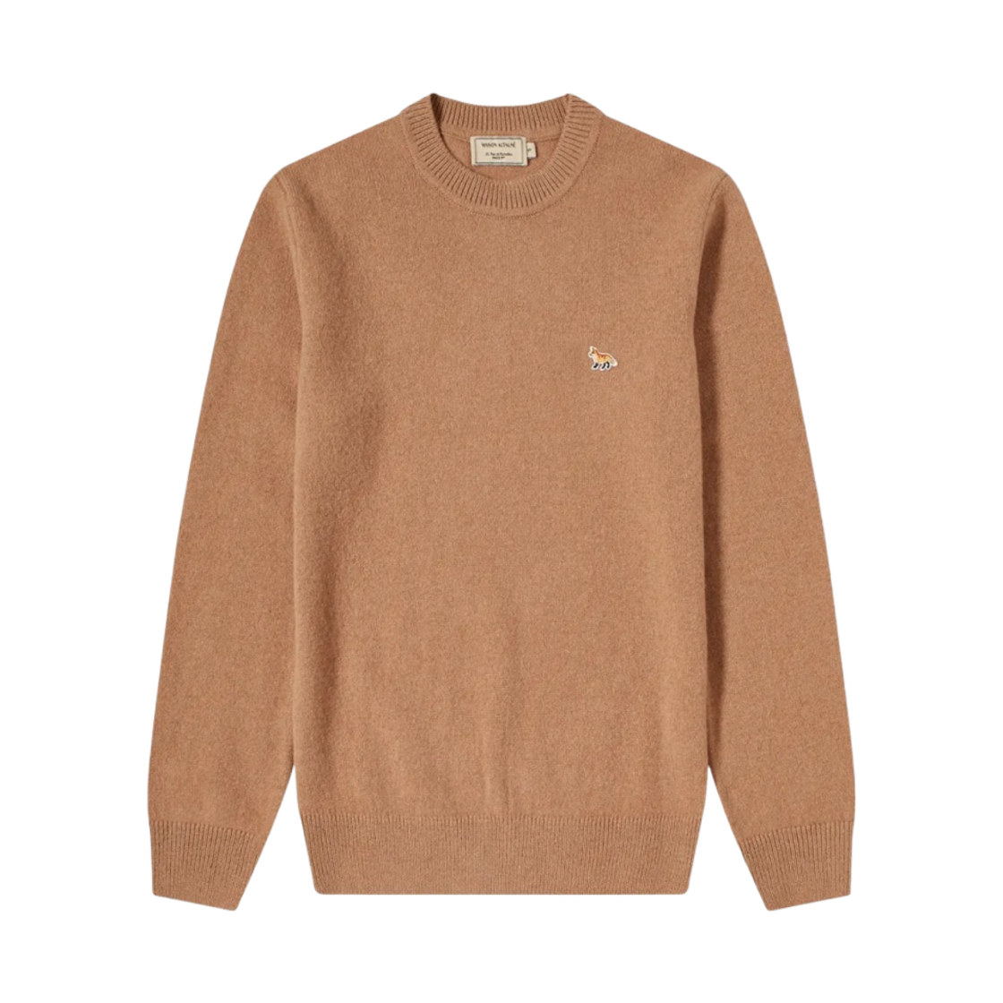 메종 키츠네 프로파일 폭스 패치 램스울 라운드넥 풀오버 피치 베이지