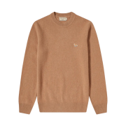 Maison Kitsune Profile Fox Patch Lambswool R-Neck Pullover Peach Beige