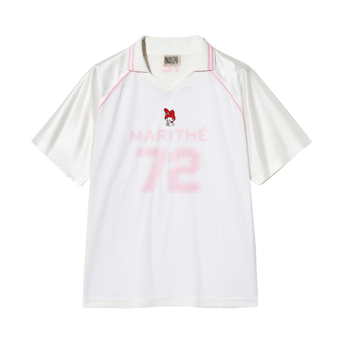 (W) 마리떼 프랑소와 저버 x 마이 멜로디 메쉬 오버 핏 티셔츠 화이트 핑크((W) Marithe Francois Girbaud x My Melody Mesh Over Fit T-Shirt White Pink)