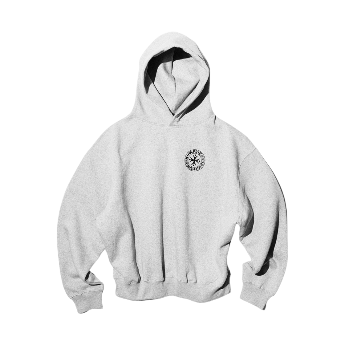 펀치 드렁크 파티즈 서클 로고 오버사이즈 후드 그레이(Punch Drunk Parties Circle Logo Oversized Hoodie Gray)