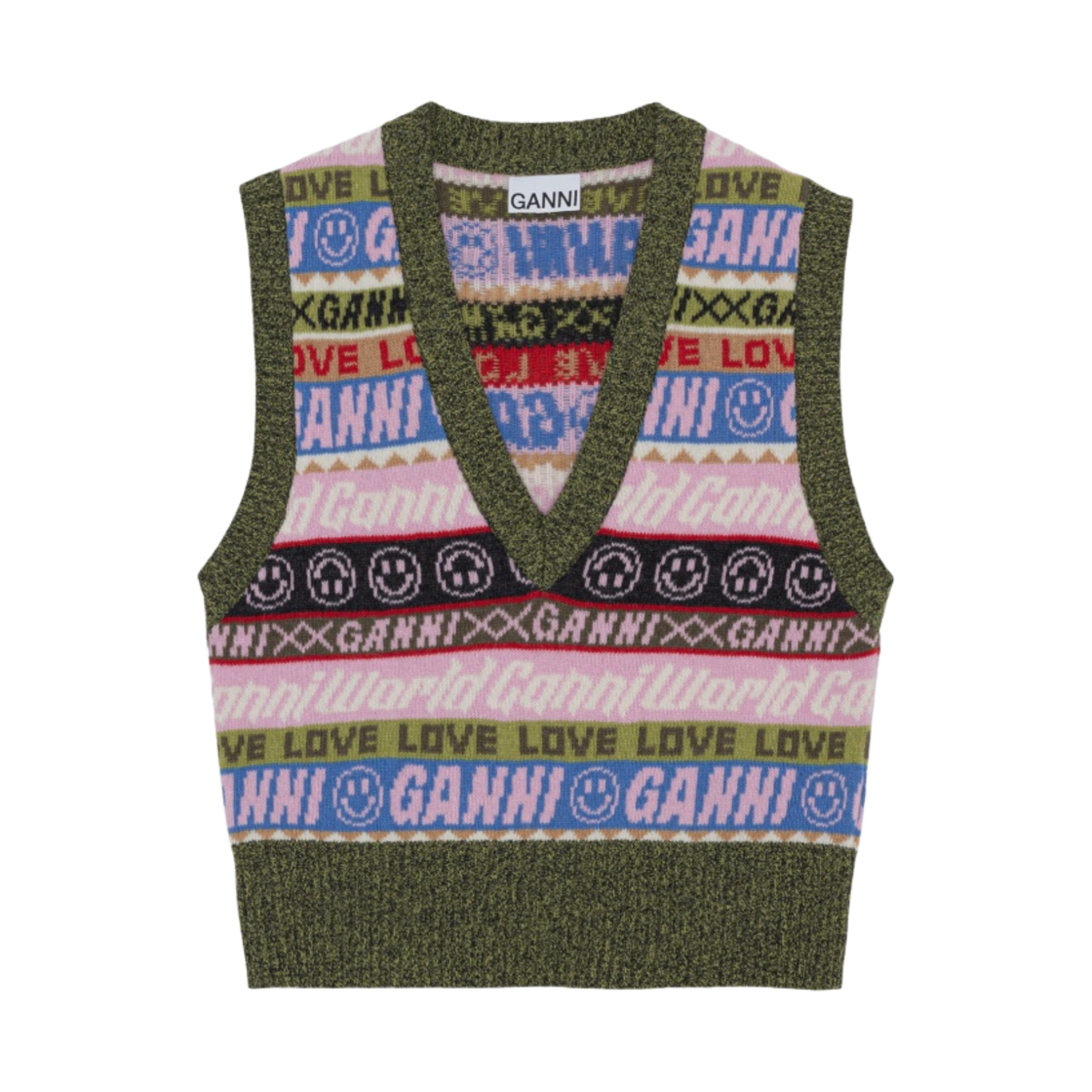 (W) 가니 그래픽 브이넥 베스트 멀티컬러